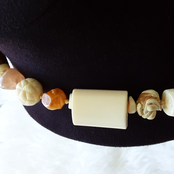 Rare Vintage Signed Les Bernard Inc Faux Ivory and Wood Necklace - Picture 4 of 10